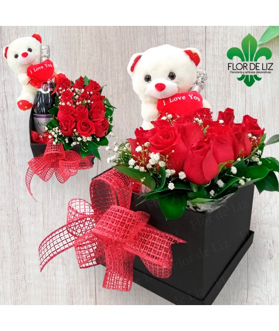 CAJA DECORADA SUEÑO PROFUNDO EN ROSAS CON VINOY PELUCHE PEQ.